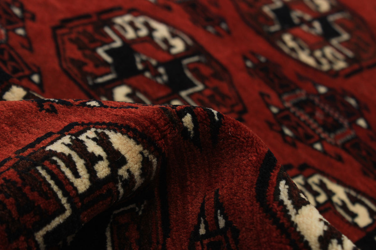 Shiravan Bokhara rug, border and fringe detail