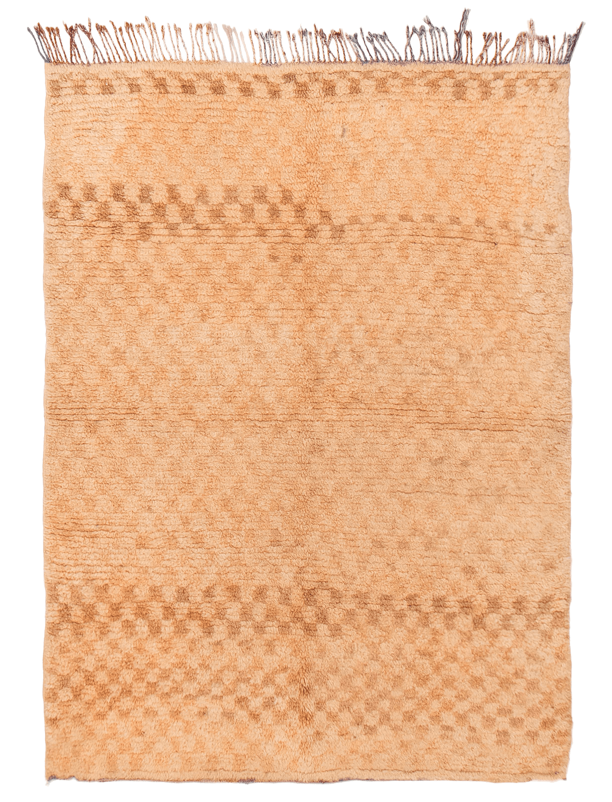 Moroccan Beni Ourain hand-knotted wool rug, full flat view of ivory field