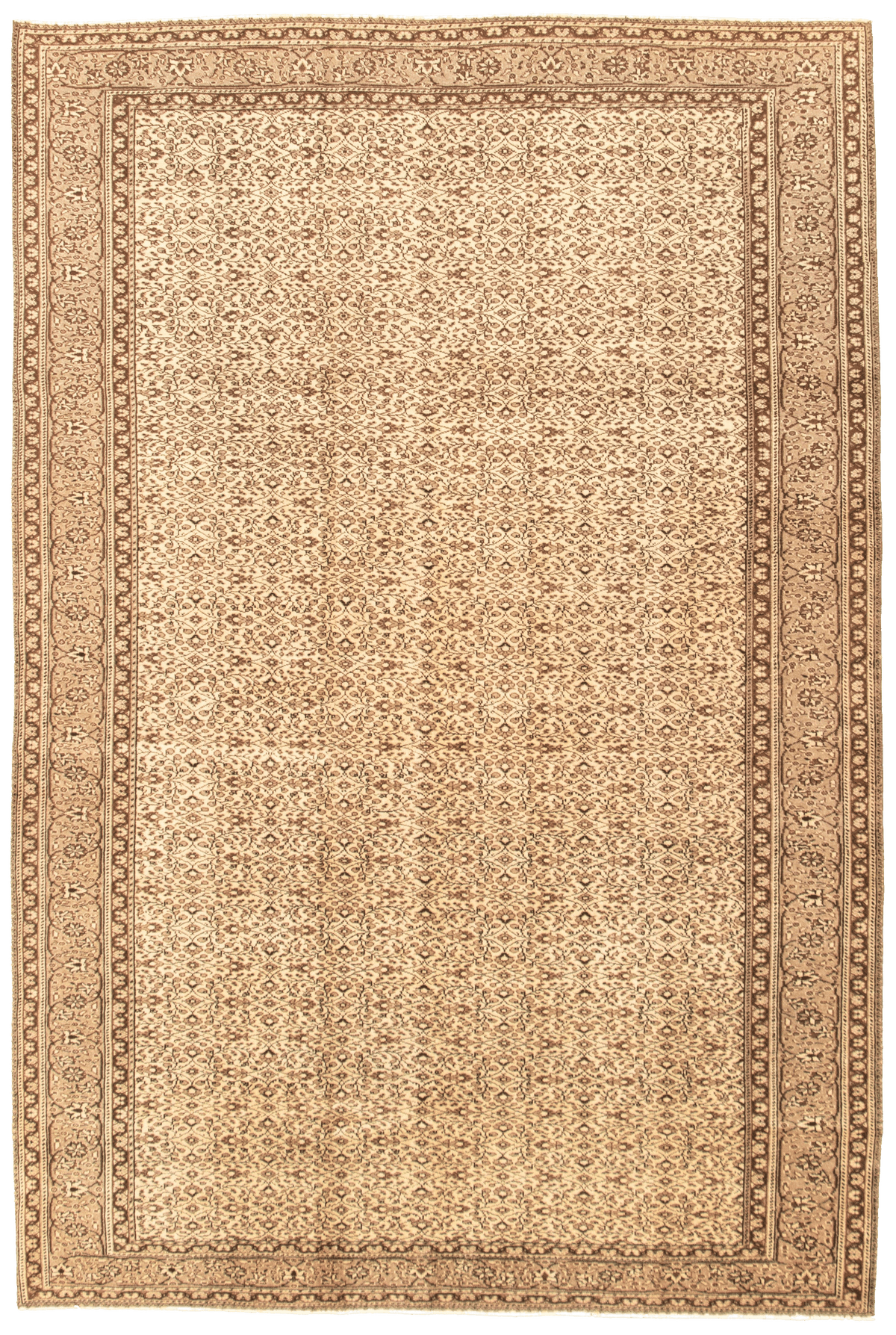 Turkish Kayseri Vintage hand-knotted wool rug, full flat view of ivory field