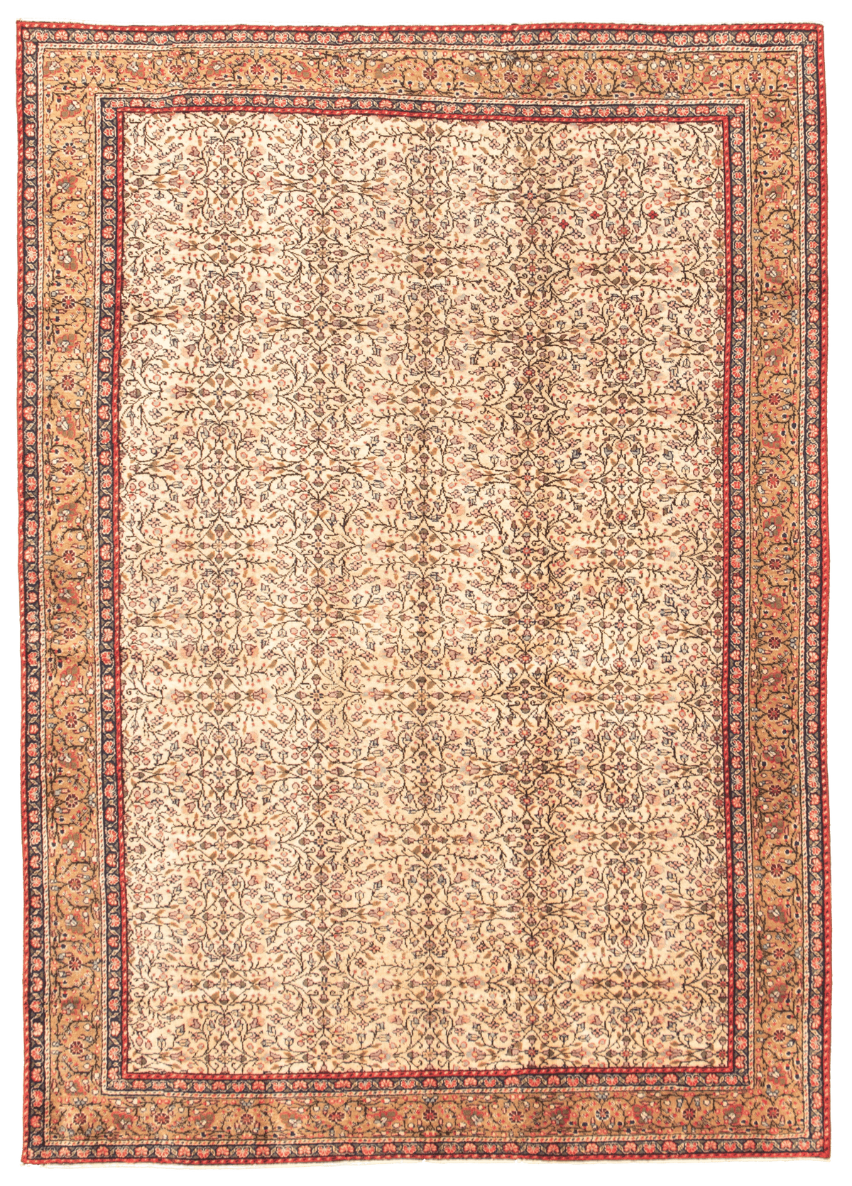 Turkish Kayseri Vintage hand-knotted wool rug, full flat view of ivory field