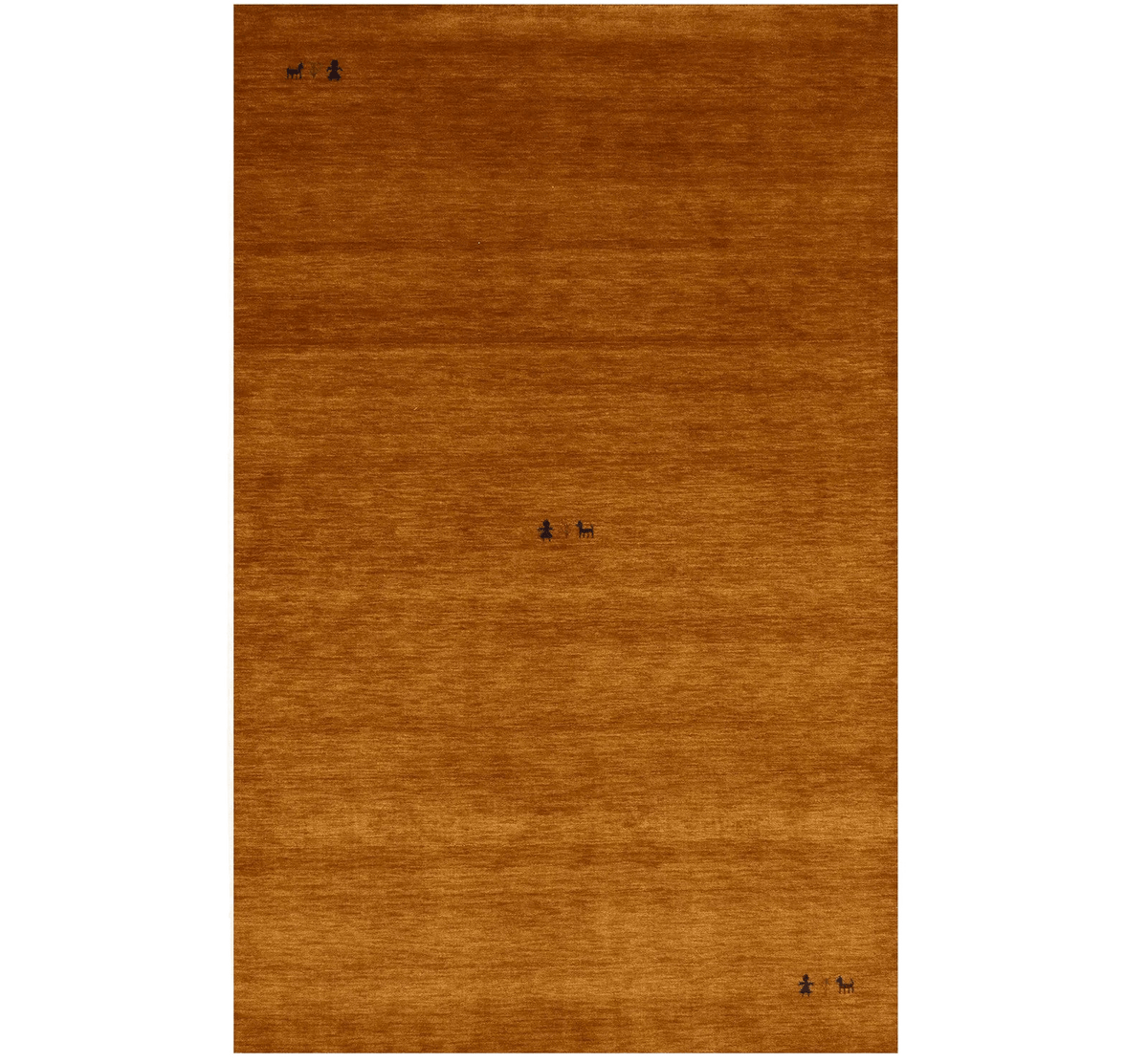 Indian Gabbeh hand-loomed wool rug, full flat view of orange pictorial field