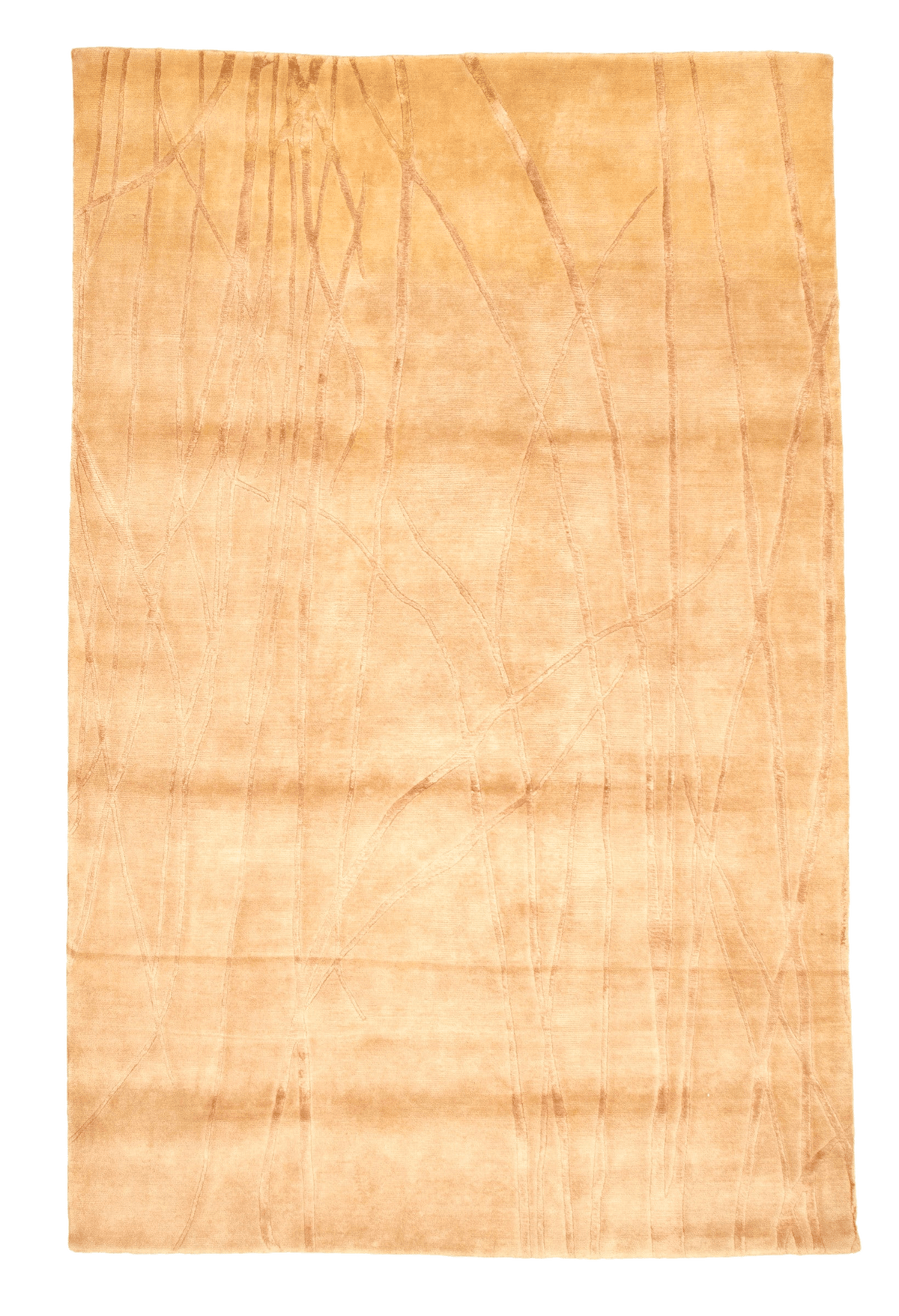 Nepal Opulence hand-knotted silk and wool rug, full flat view of brown abstract design