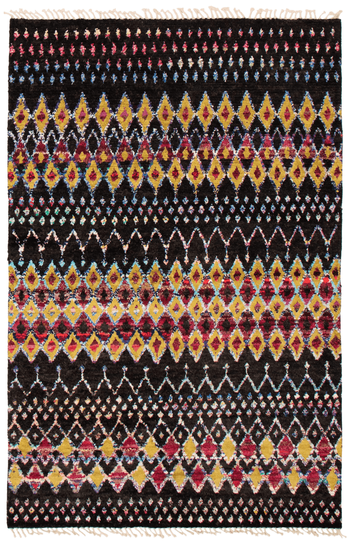 Pakistani Pak Finest Marrakesh hand-knotted wool rug, full flat view of black field