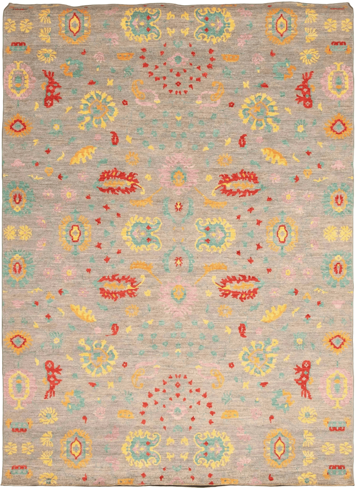 Pakistani Peshawar Ziegler hand-knotted wool rug, full flat view of grey open field