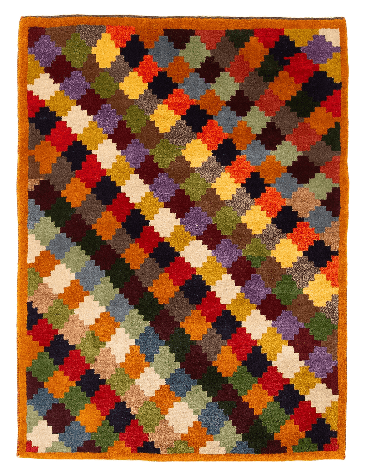 Persian Kashkuli Gabbeh hand-knotted wool rug, full flat view of multi-colour field