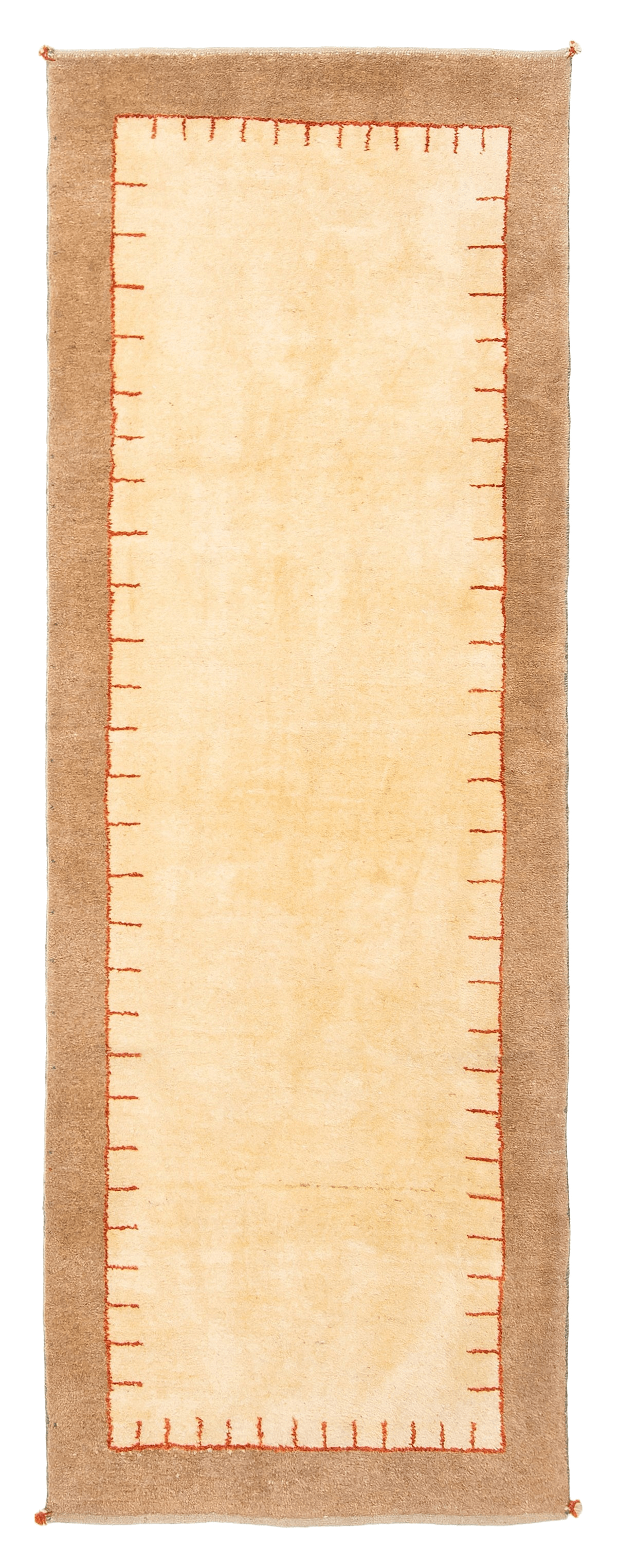 Persian Kashkuli Gabbeh wool runner, full flat view of yellow field