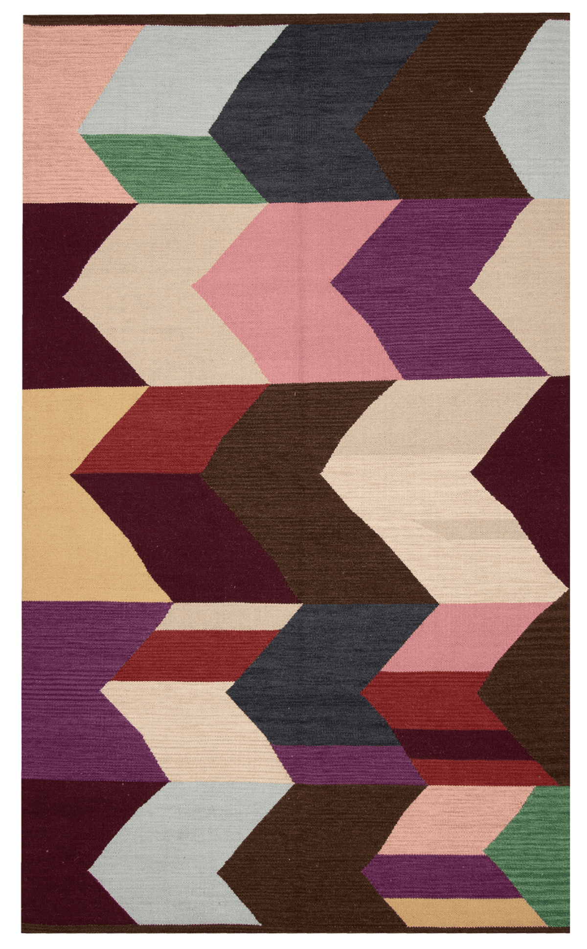 Turkish Ankara flat-weave wool kilim, full flat view of brown abstract design